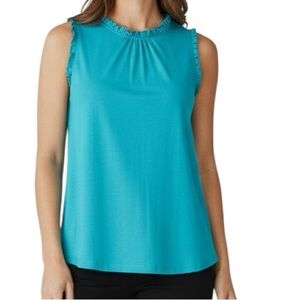 NWT BODEN Turquoise Sleeveless Ruffle Neck Detail Keyhole Back Top Size 6